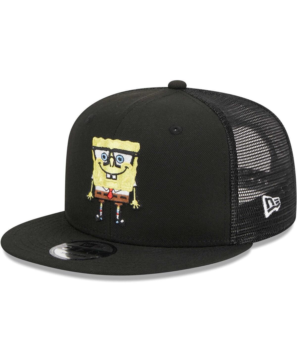 Mens New Era Black SpongeBob SquarePants Glasses Mesh Trucker 9FIFTY Snapback Hat Product Image