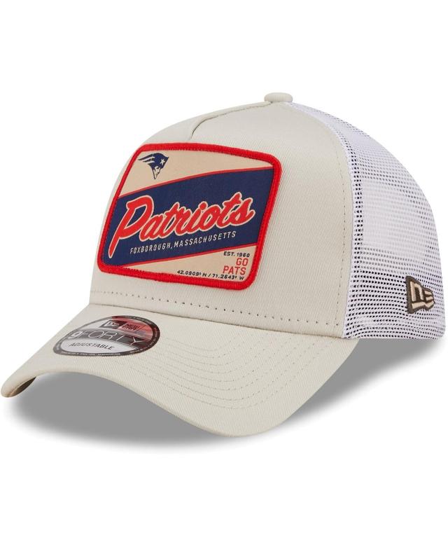 Mens New Era Khaki New England Patriots Happy Camper A-Frame Trucker 9FORTY Snapback Hat - Khaki Product Image