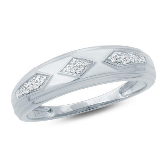 Men's Diamond Accent Retro Geometric Wedding Band in 10K White Gold Product Image