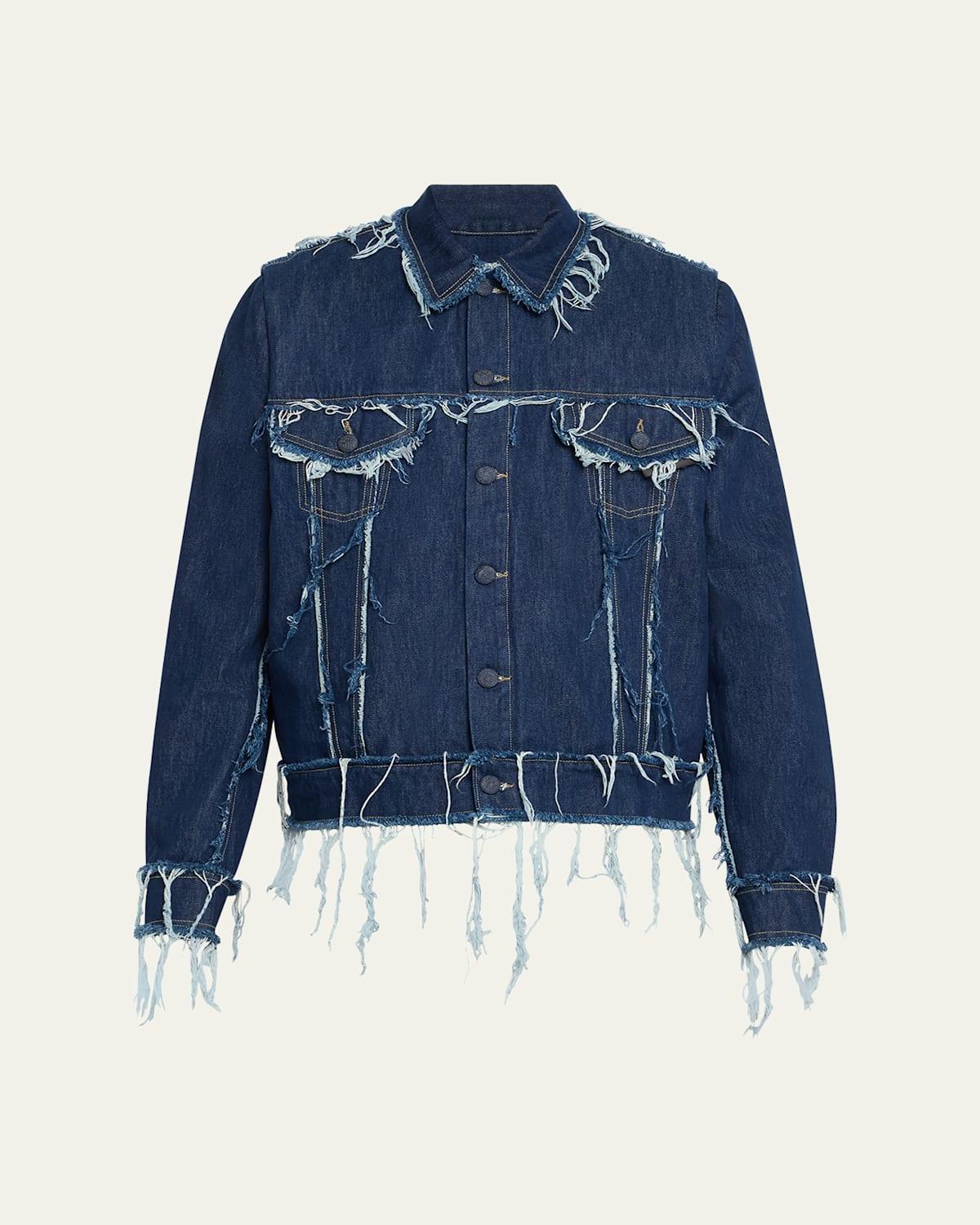 Mens Raw-Edge Topstitched Trucker Jacket Product Image