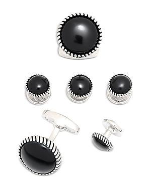 Mens 6-Piece Onyx & Brass Round Stud & Cufflinks Set Product Image