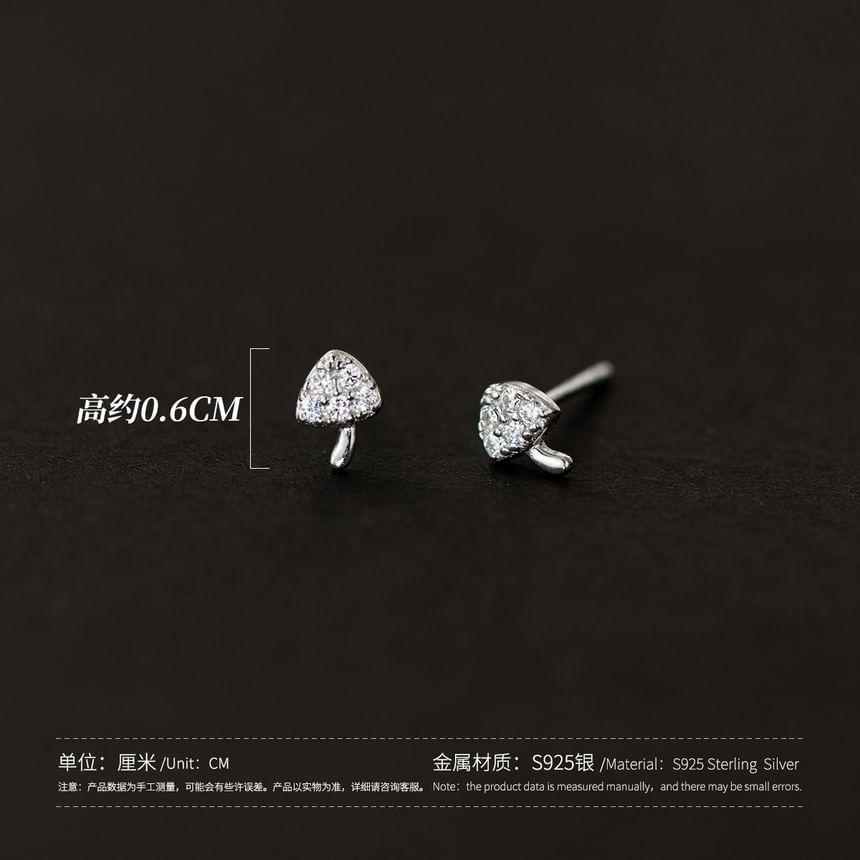 925 Sterling Silver Rhinestone Mushroom Stud Earring Product Image