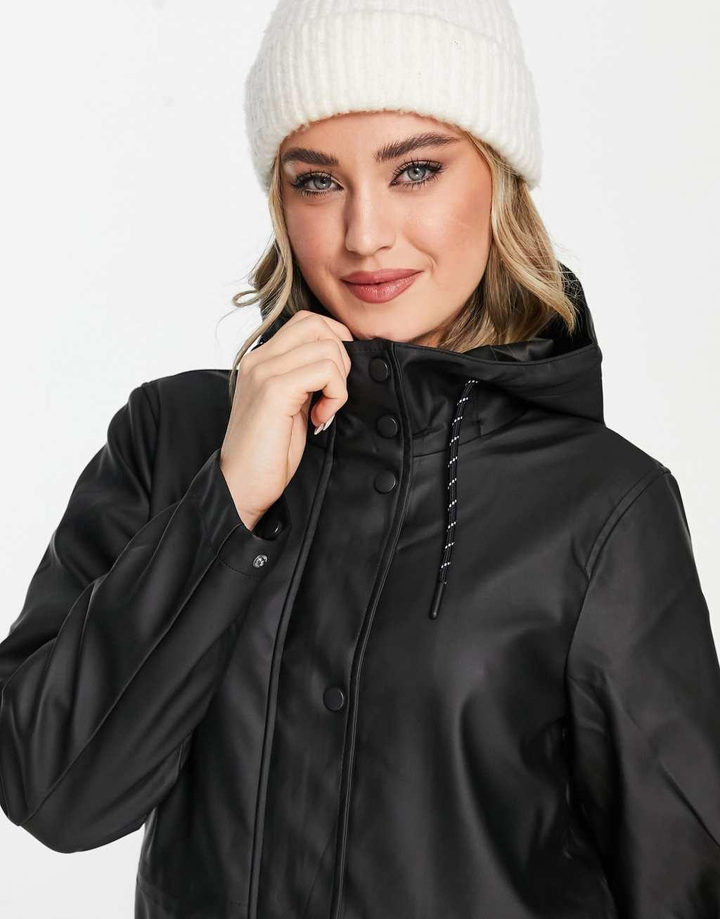 Vero Moda hooded rain jacket in black  Product Image