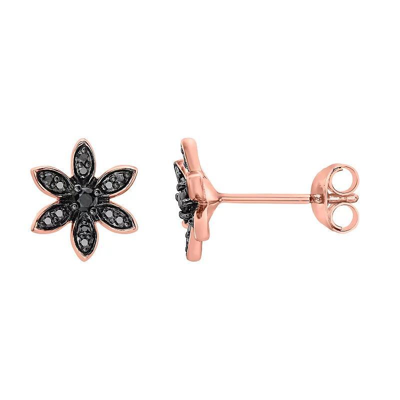 Irena Park Rose Gold Tone Sterling Silver 1/5 Carat T.W. Black Diamond Flower Stud Earrings, Womens, Pink Tone Product Image