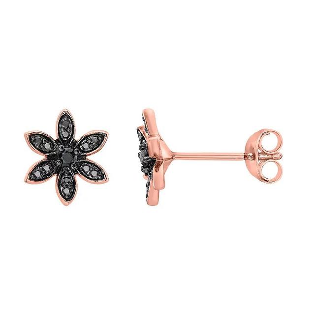 Irena Park Rose Gold Tone Sterling Silver 1/5 Carat T.W. Black Diamond Flower Stud Earrings, Womens, Pink Product Image