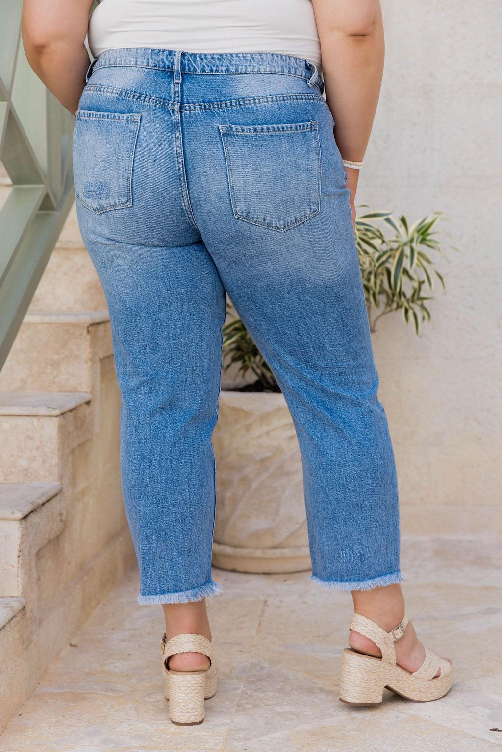 Lucy Distressed Girlfriend Medium Wash Jeans FINAL SALE Product Image