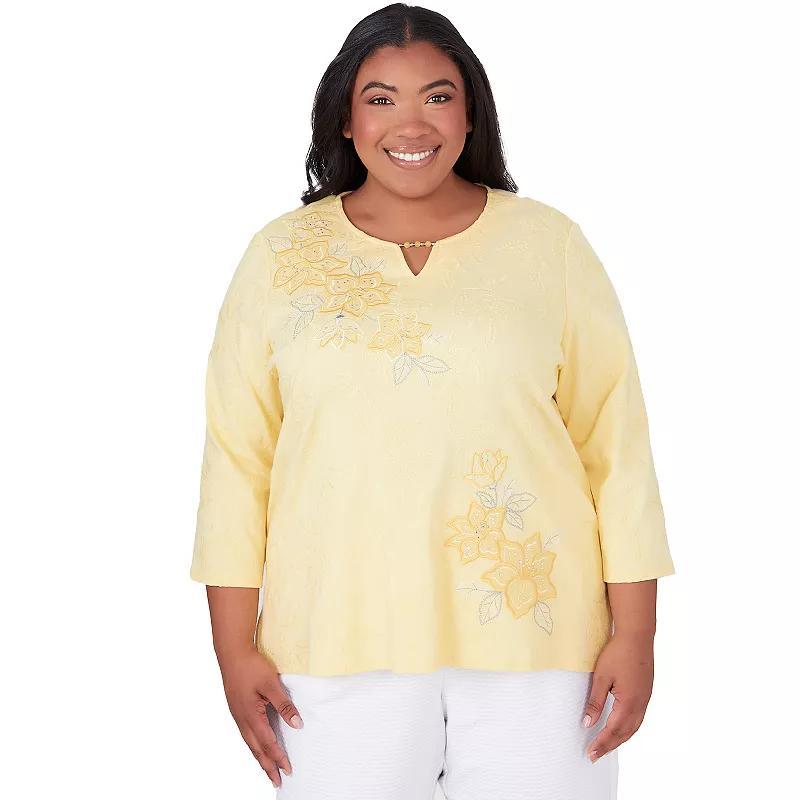 Plus Size Alfred Dunner Embroidered Floral Top, Womens Product Image