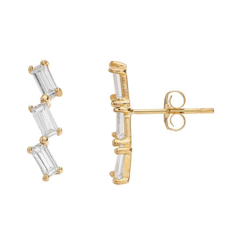 14k Gold Cubic Zirconia Ear Climber Earrings, Womens Product Image