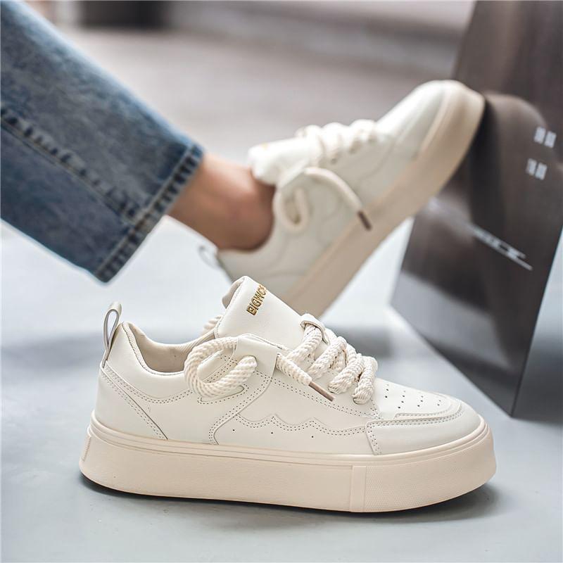 Letter Embroidered Lace-Up Platform Sneakers Product Image