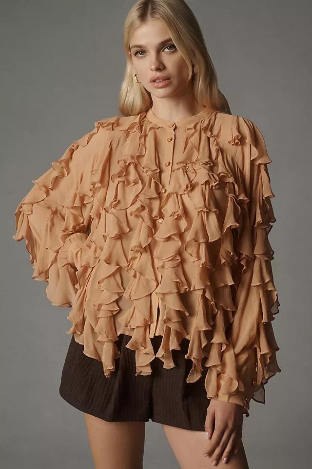 By Anthropologie Sheer Ruffle Buttondown Blouse Product Image