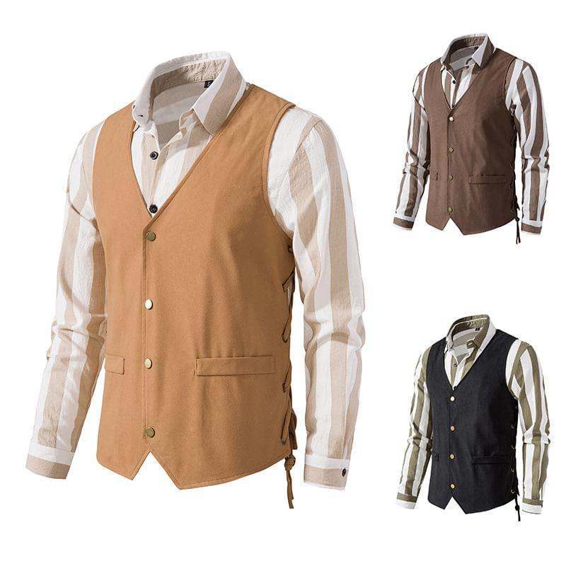 V-Neck Plain Button Vest Product Image