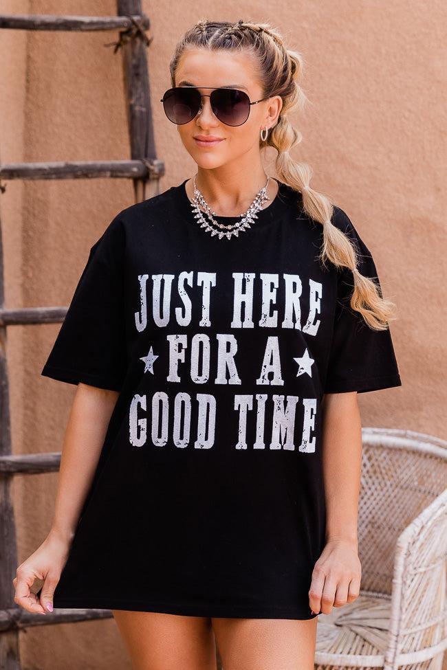 Just Here for a Good Time Black Oversized Graphic Tee Product Image