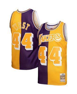 Mens Mitchell & Ness Jerry West Purple, Gold Los Angeles Lakers Hardwood Classics 1971-72 Split Swingman Jersey - Purple, Gold Product Image