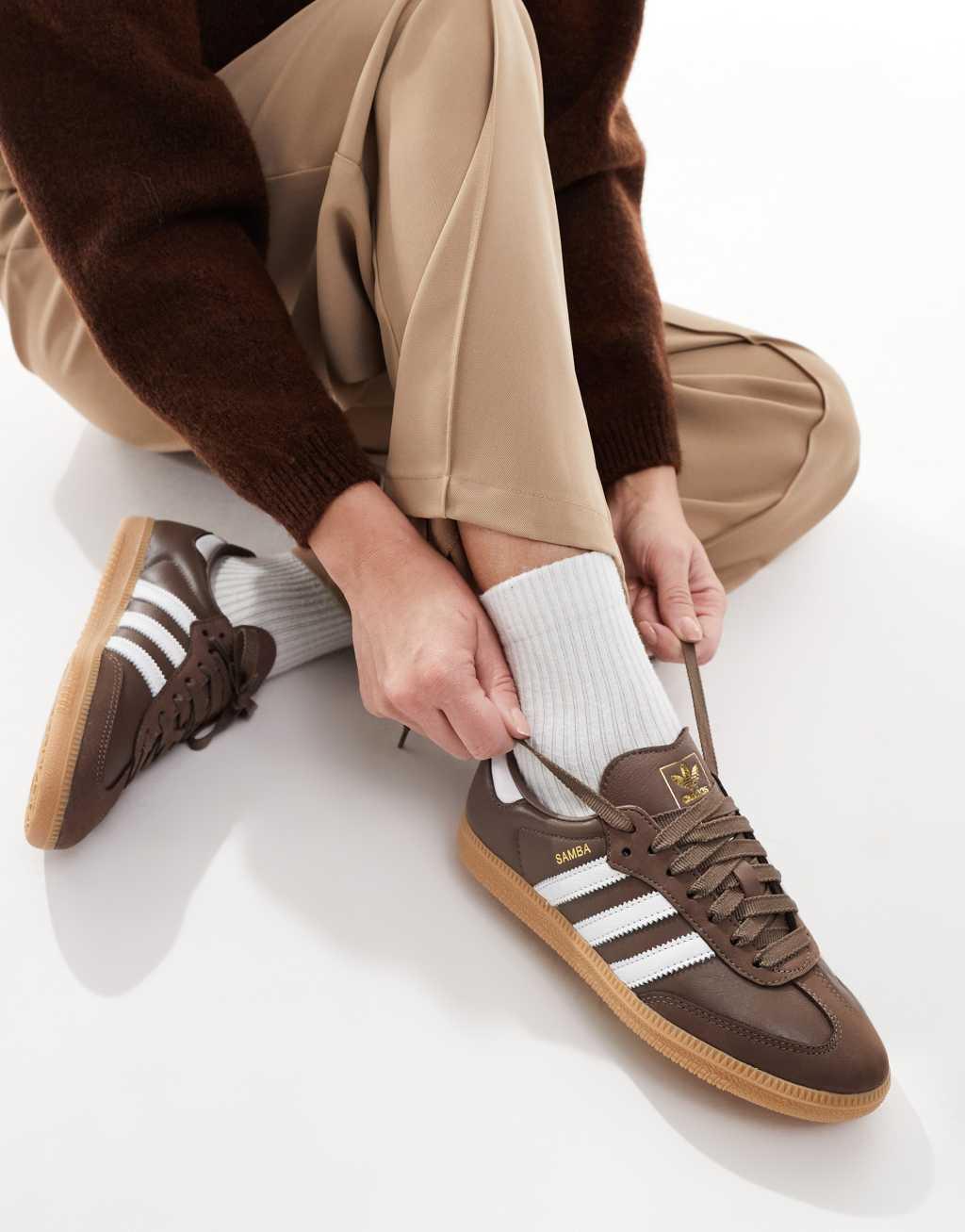 adidas Originals Samba OG sneakers in brown and white Product Image