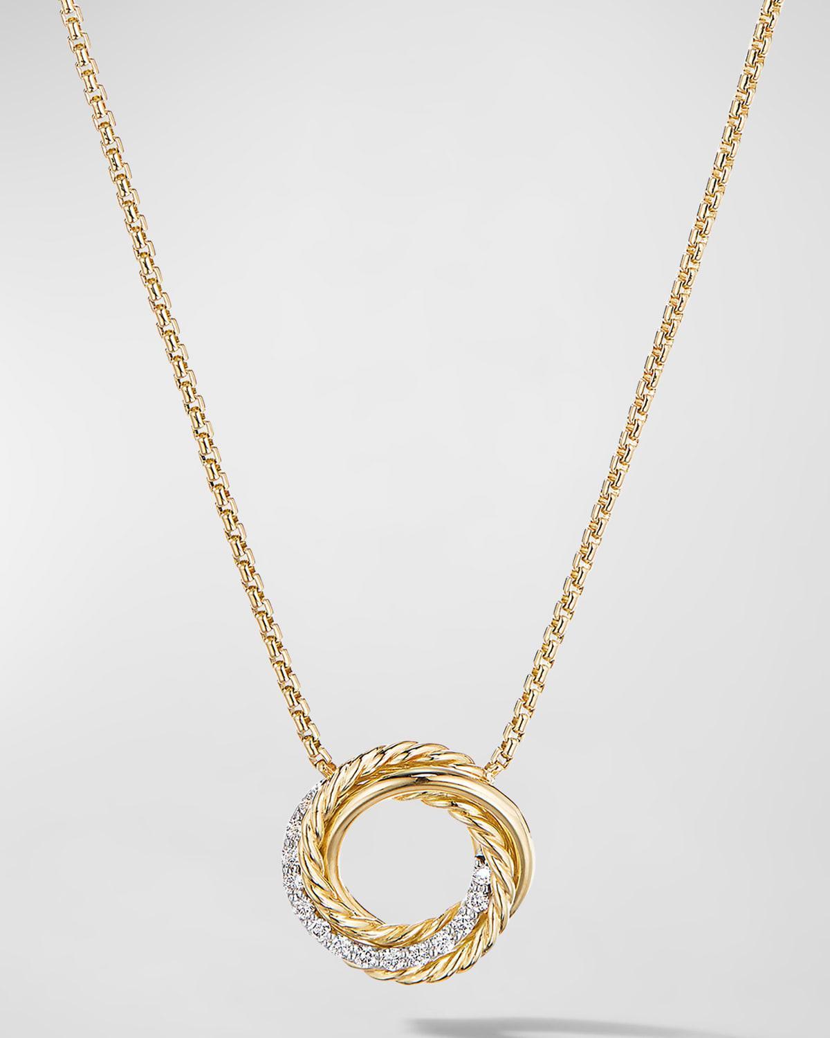 Womens Crossover Mini Pendant Necklace in 18K Yellow Gold with Diamonds Product Image