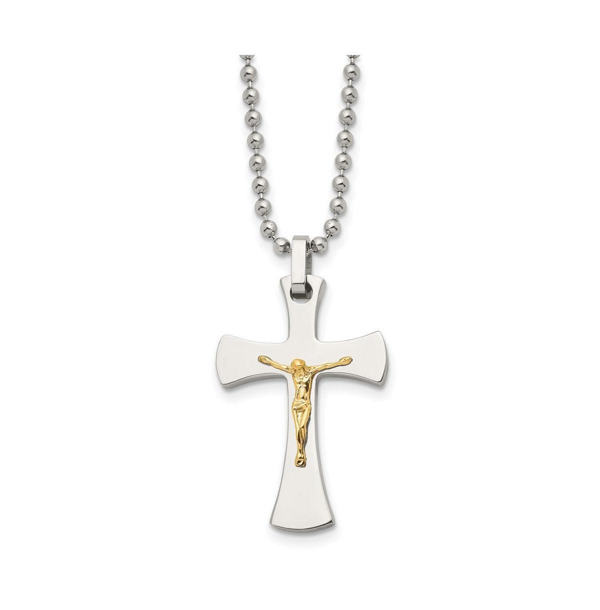 Chisel 14k Gold tone Accent Crucifix Pendant Ball Chain Necklace Product Image