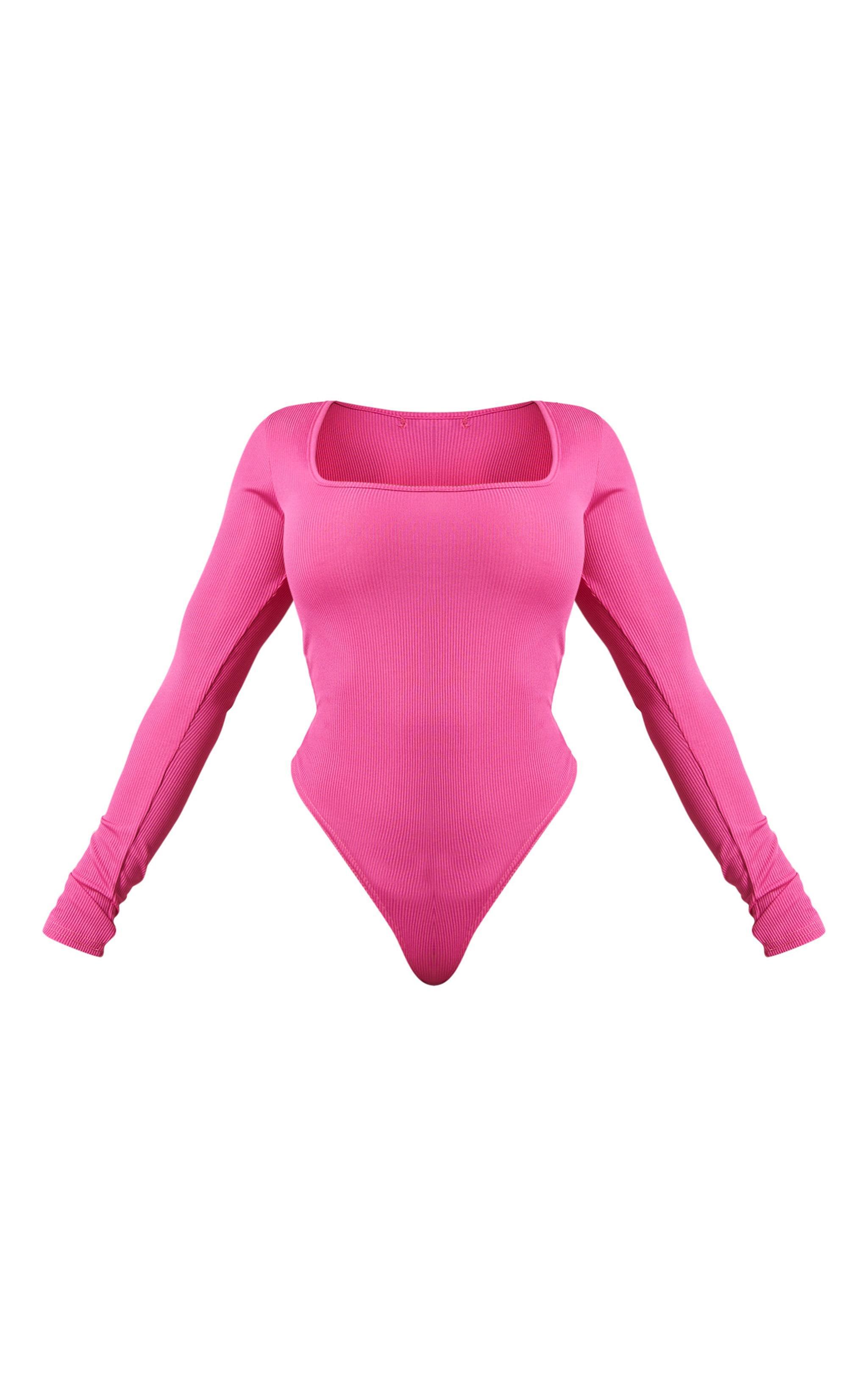 Shape Hot Pink Rib Long Sleeve Square Neck Bodysuit Product Image