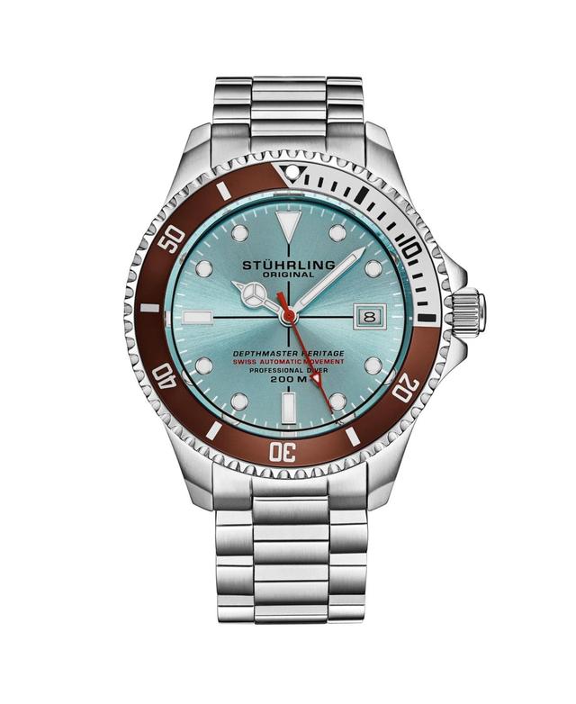 Stuhrling Mens Aquadiver Silver-tone Stainless Steel , Two-Tone Dial , 51mm Round Watch Product Image