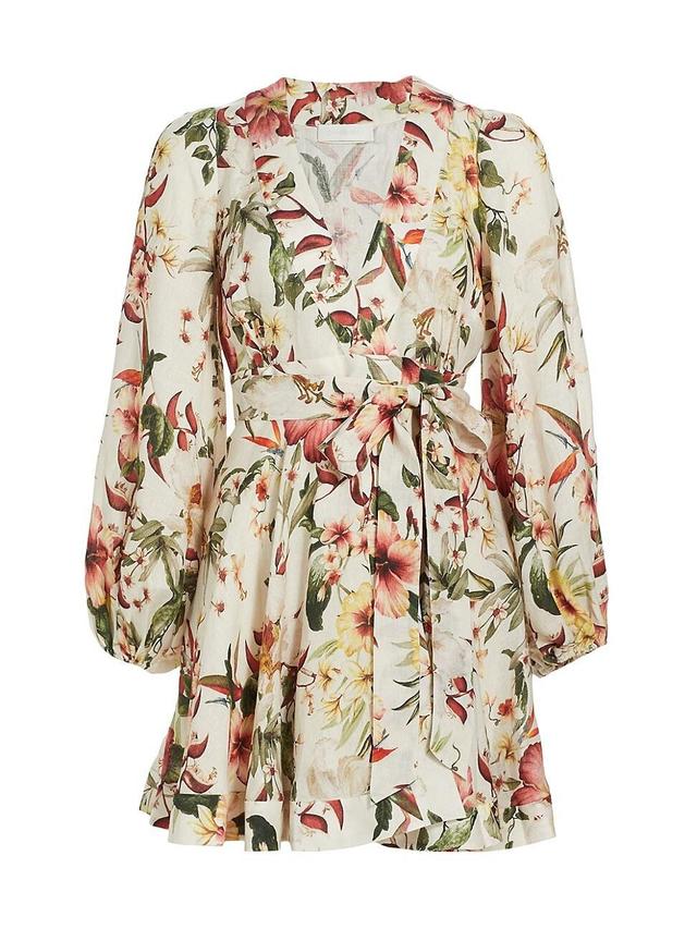 Zimmermann Lexi Floral Long Sleeve Linen Wrap Dress Product Image