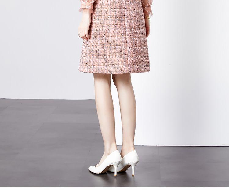 Long-Sleeve Houndstooth A-Line Dress Product Image