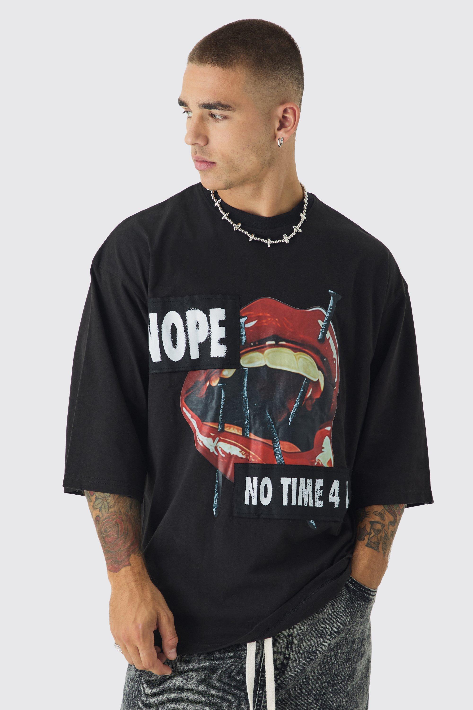 Oversized Heavyweight Distressed Applique T-Shirt | boohooMAN USA Product Image