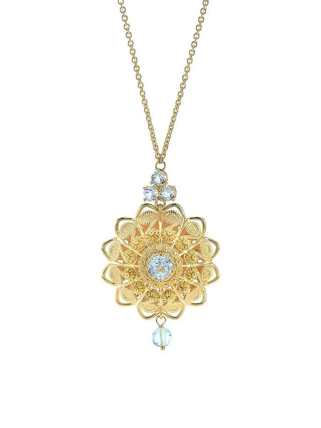 Womens 18K Yellow Gold & Aquamarine Sardinian Pendant Necklace Product Image