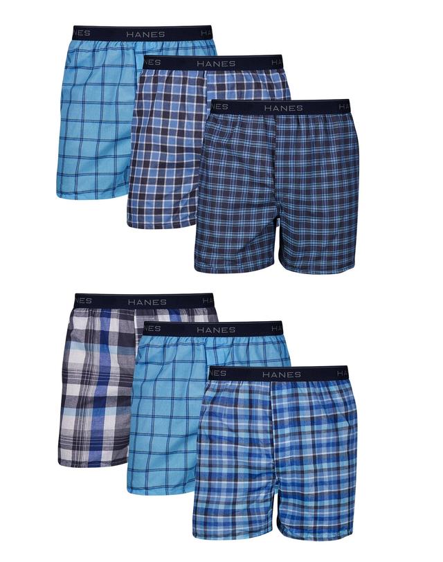 Hanes Mens Boxer Underwear, Moisture-Wicking, Plaids, 6-Pack Assorted M Product Image