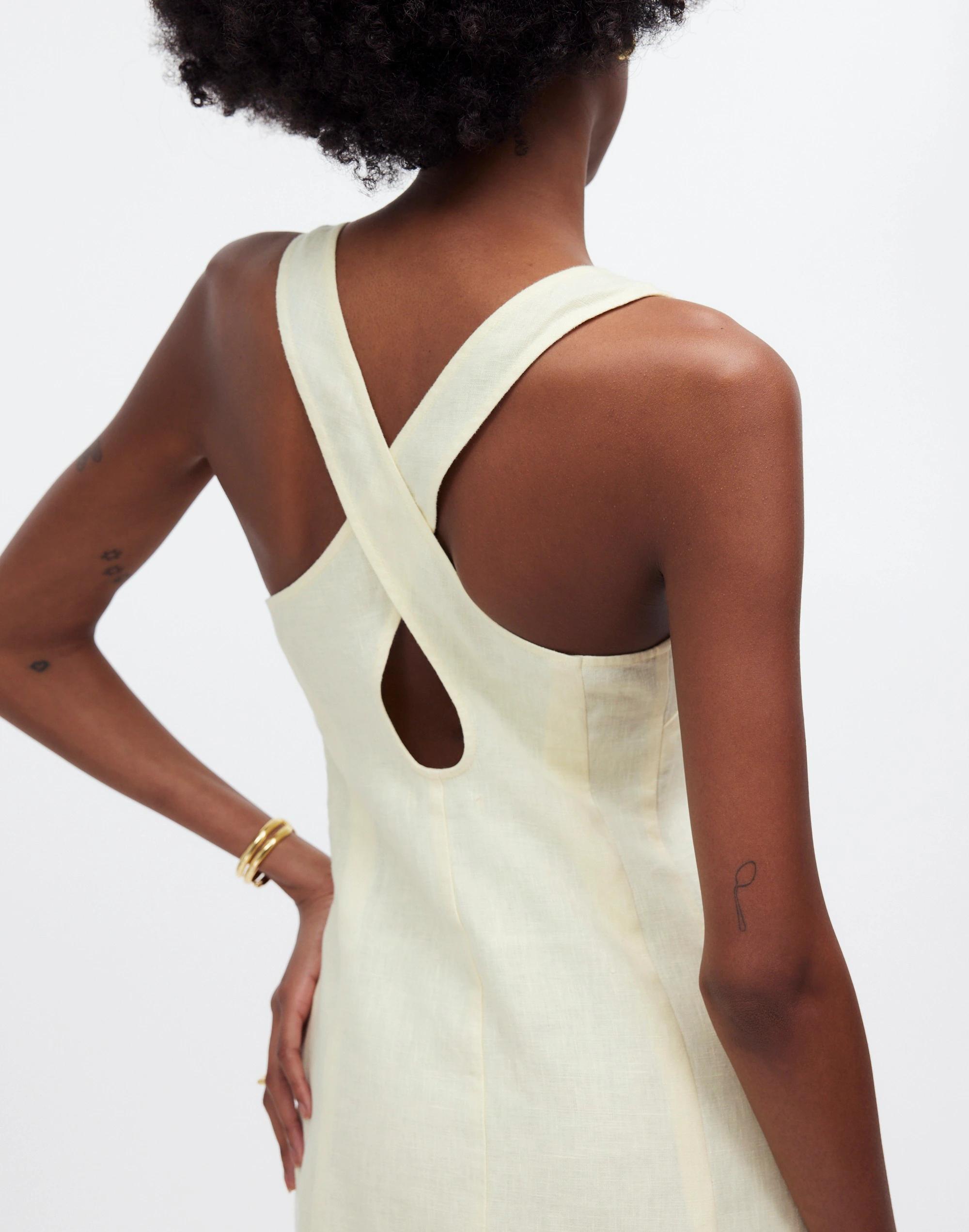 Cross-Back A-Line Mini Dress in Linen Product Image