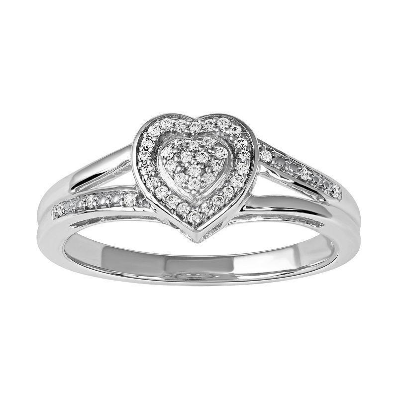 DeCouer Sterling Silver 1/10 Carat T.W. Diamond Heart Promise Ring, Womens Silver Tone Product Image