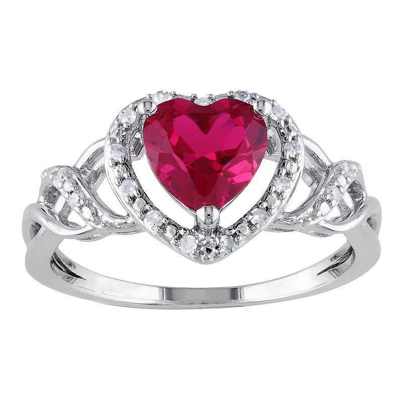 Stella Grace Sterling Silver Lab-Created Ruby & 1/10 Carat T.W. Diamond Heart Ring, Womens, Multicolor Product Image