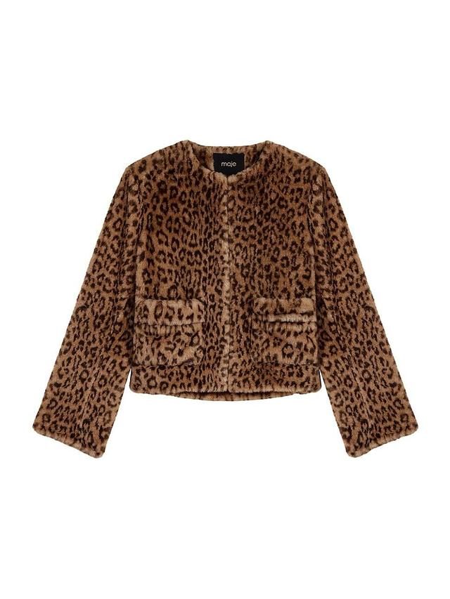 Womens Cropped Faux Fur Jacket Product Image