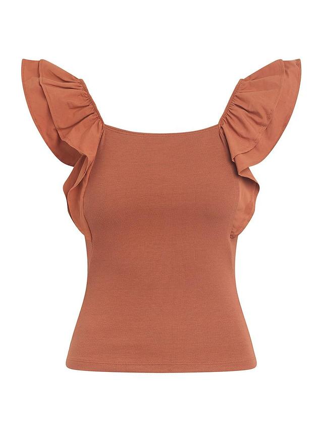 Womens The Leslie Flutter-Sleeve Ribbed Cotton Top Product Image