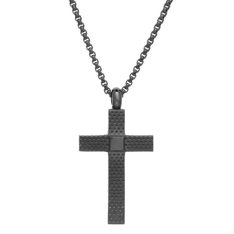 Mens LYNX Black Stainless Steel Cross Pendant Necklace Multicolor Product Image