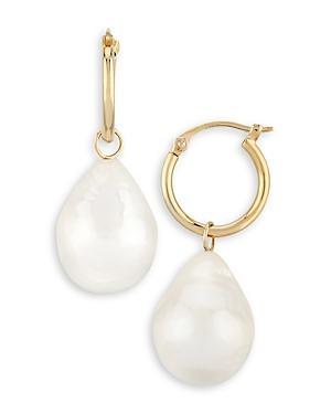 Saks Fifth Avenue Made in Italy Saks Fifth Avenue Women's 10MM White Baroque Pearl & 14K Yellow Gold Earrings  - female - Size: one-size Product Image