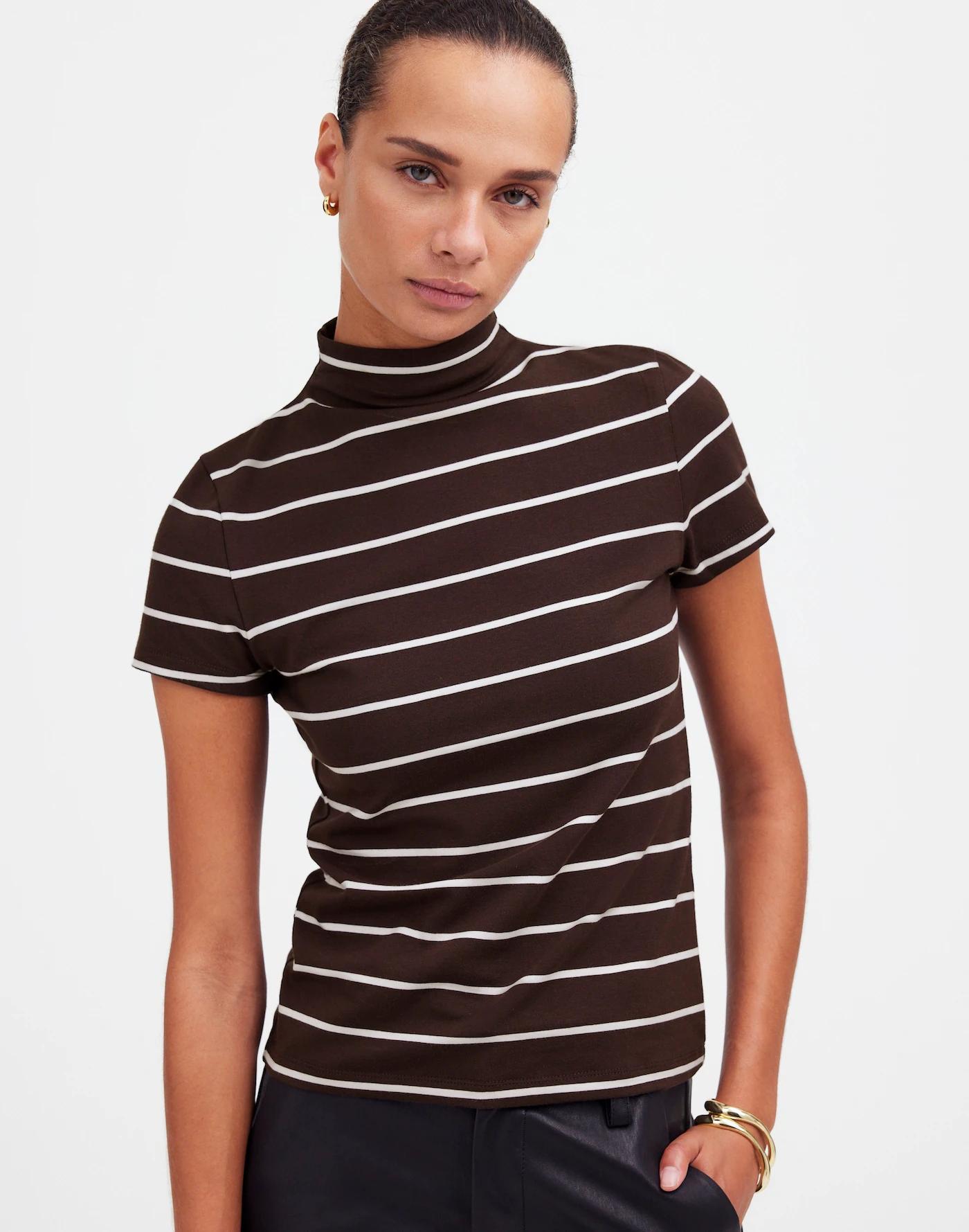 Short-Sleeve Mockneck Tee in Stripe Product Image