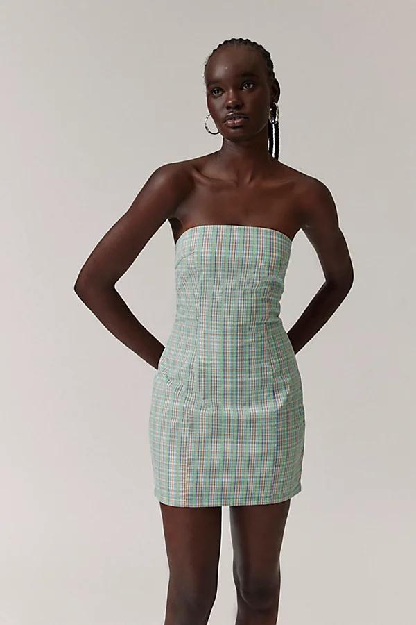 BDG Plaid Bow-Back Strapless Mini Dress Womens at Urban Outfitters Product Image