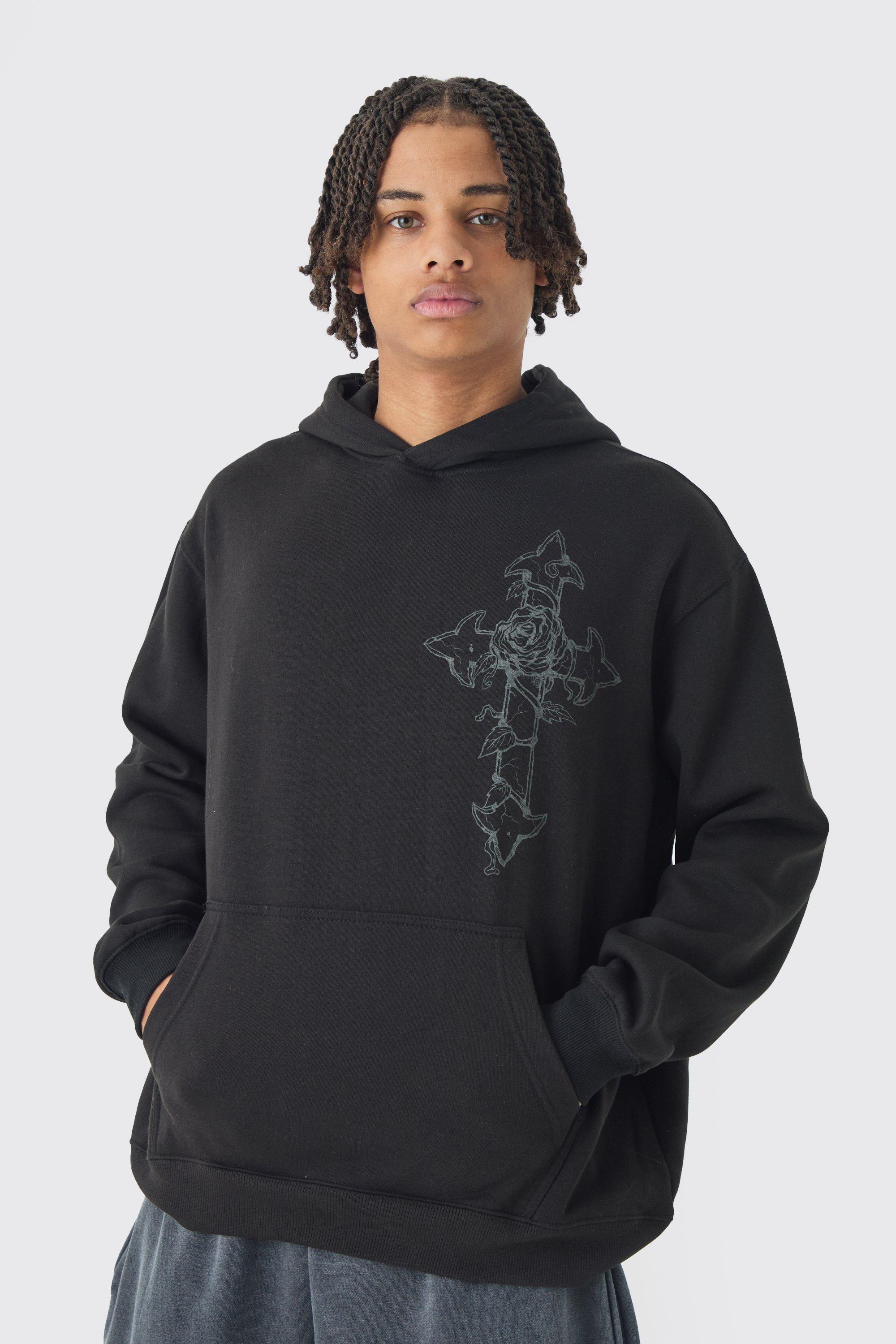 Oversized Cross Print Hoodie | boohooMAN USA Product Image