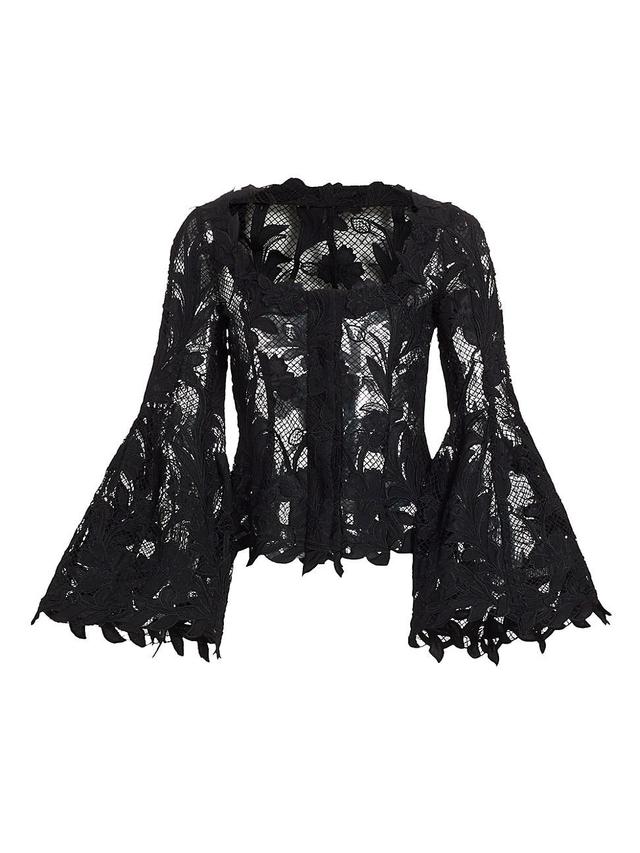 Womens Guipure Lace Bell-Sleeve Belted Jacket Product Image