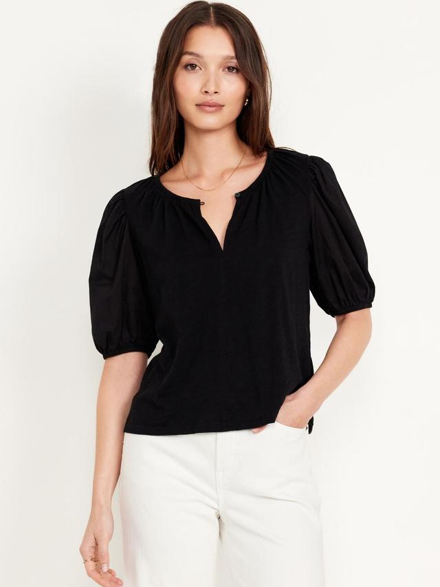 Puff-Sleeve Slub-Knit Top Product Image