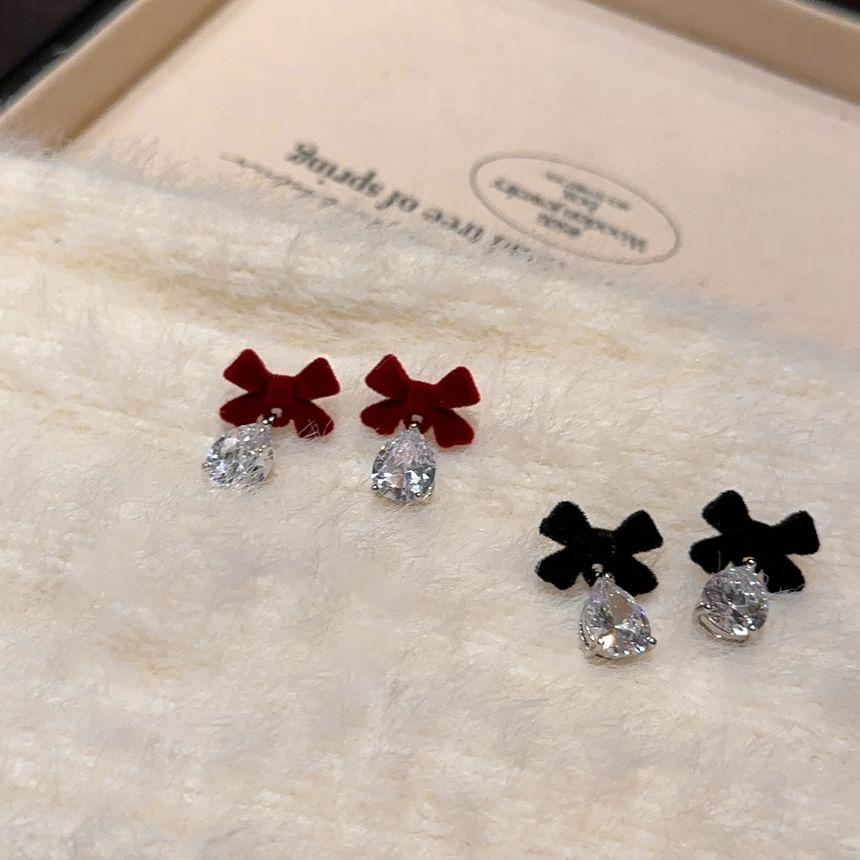 Rhinestone Bow Drop Earring Product Image