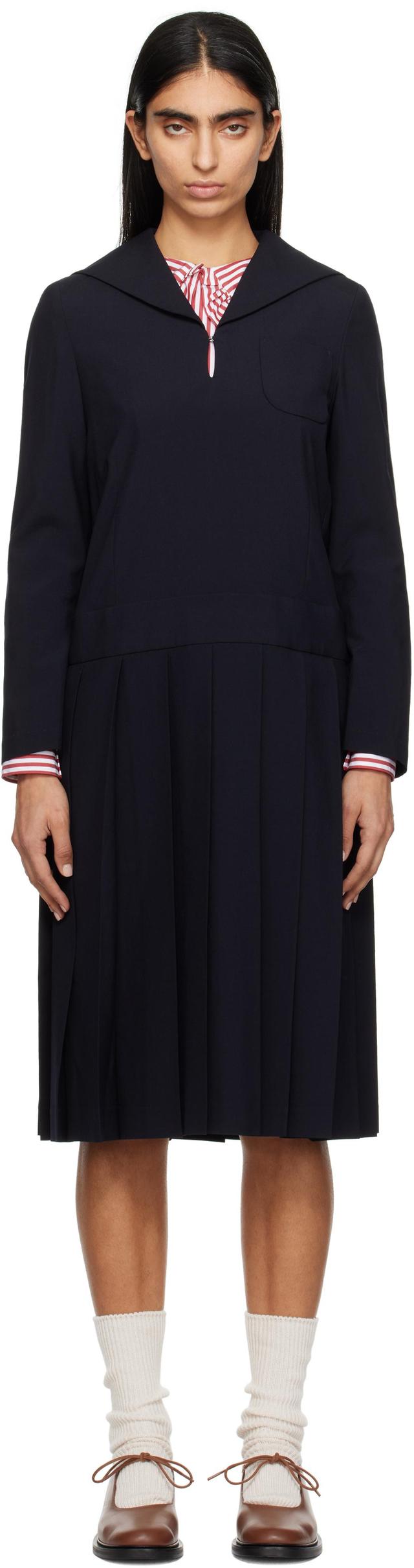 Navy Tropical Wool Sailor Midi Dress Product Image