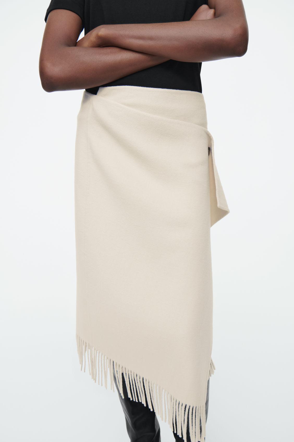 FRINGED WOOL MIDI WRAP SKIRT Product Image