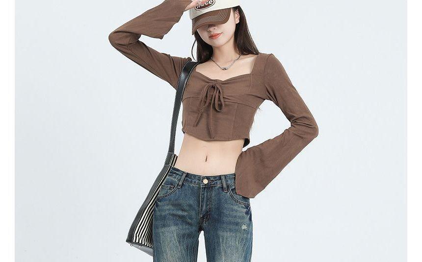 Low Waist Washed Flared Jeans Product Image