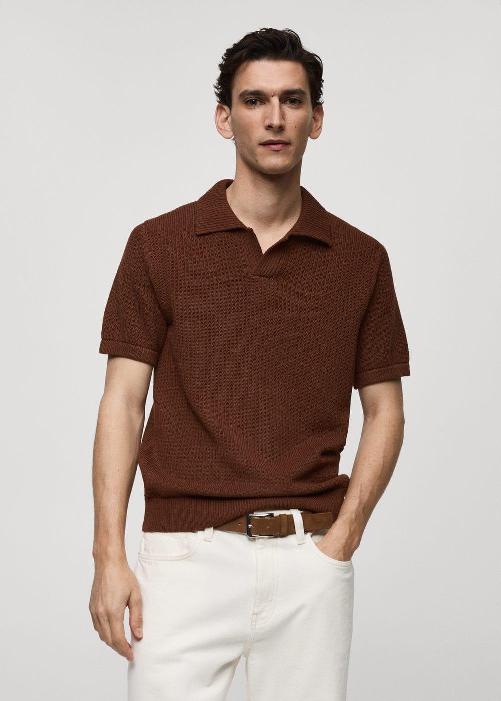 Mango Mens Ribbed Knit Polo Shirt Product Image