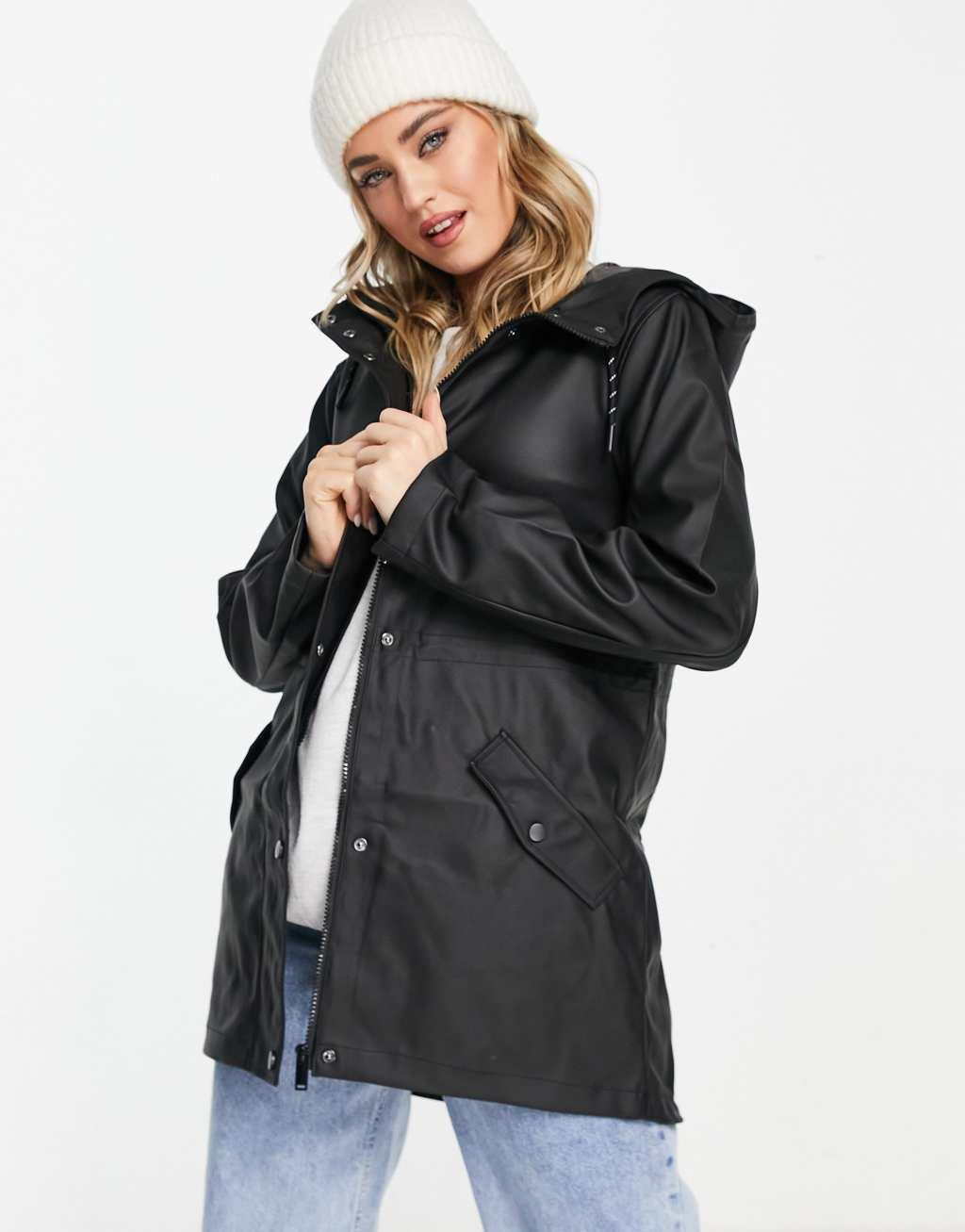 Vero Moda hooded rain jacket in black  Product Image