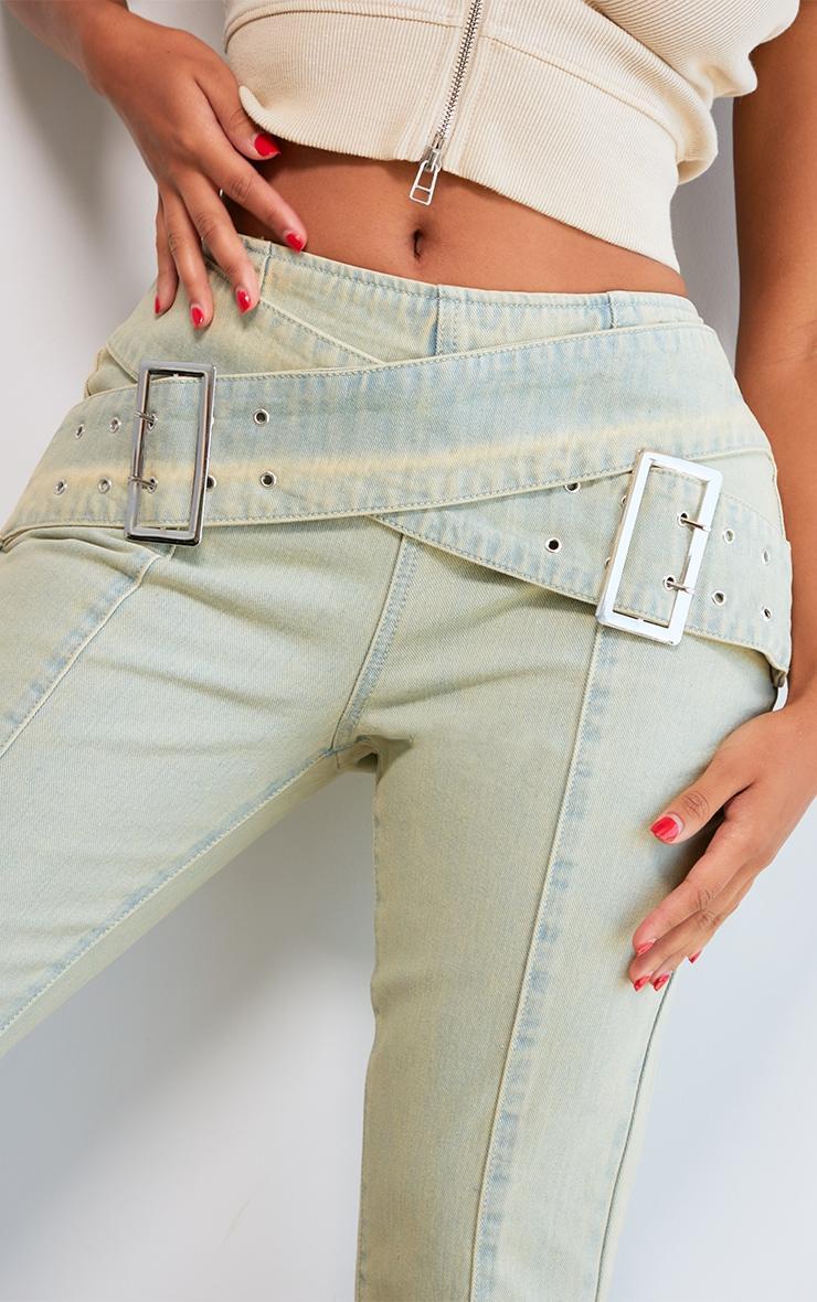 Shape Acid Green Washed Denim Belted Flare Jeans Product Image