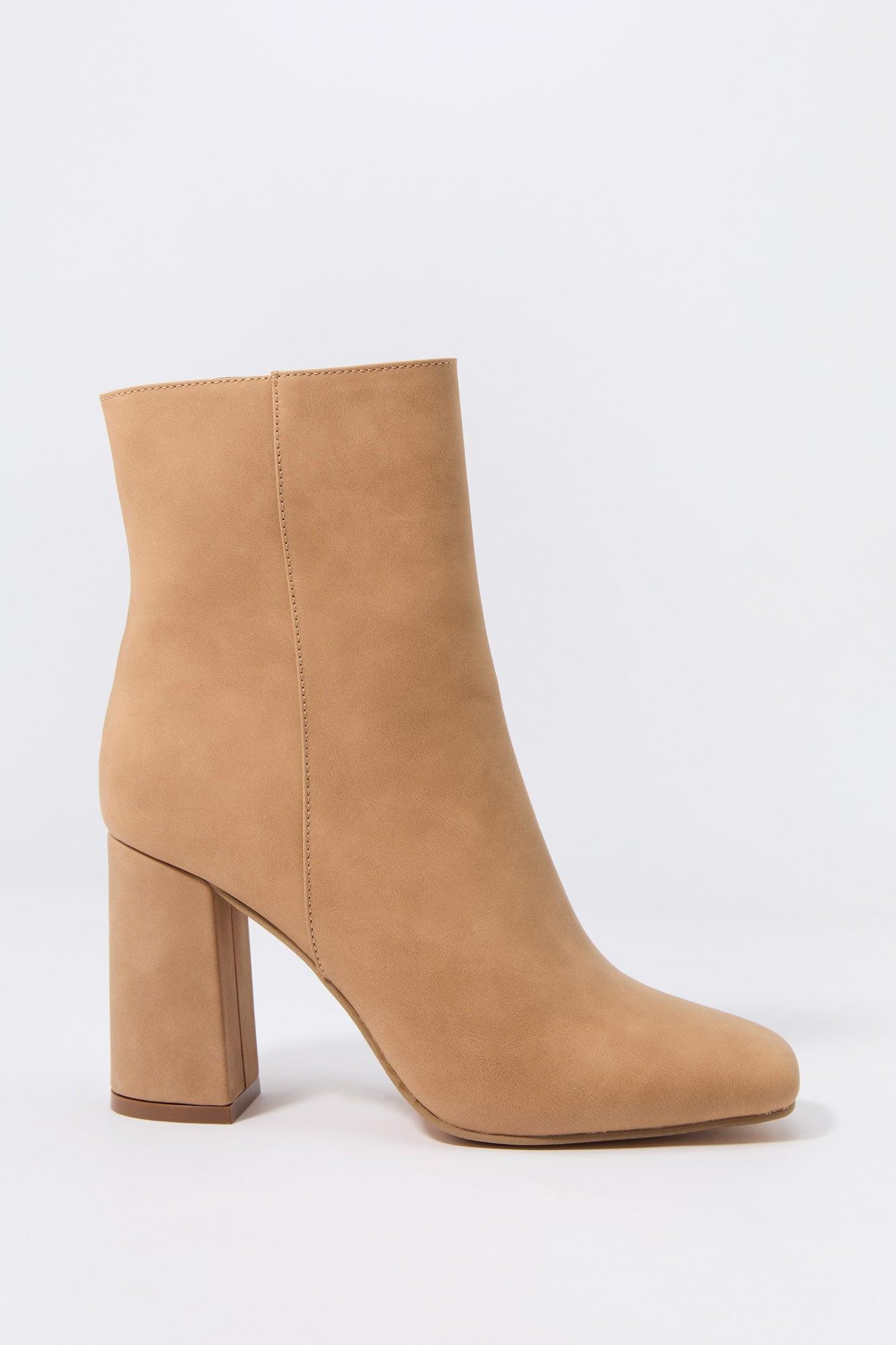 Faux Suede Square Toe Heeled Boot Female Product Image