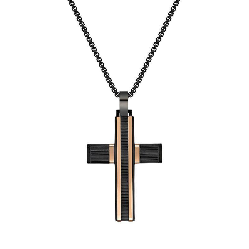 Mens LYNX Two Tone Stainless Steel Cross Pendant Necklace Multicolor Product Image