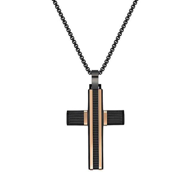 Mens LYNX Two Tone Stainless Steel Cross Pendant Necklace Multicolor Product Image