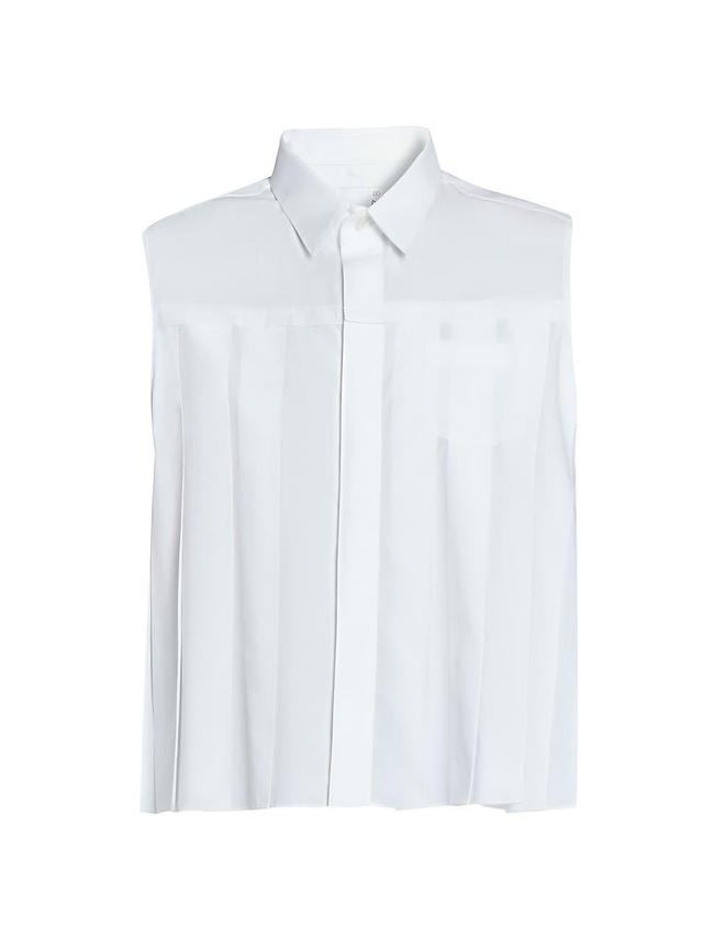 Womens Pleated Cotton Poplin Sleeveless Shirt Product Image